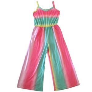 Multicolor Tie Dye Wide Leg Cropped Jumpsuit  Elastic waist Pockets  SZ M